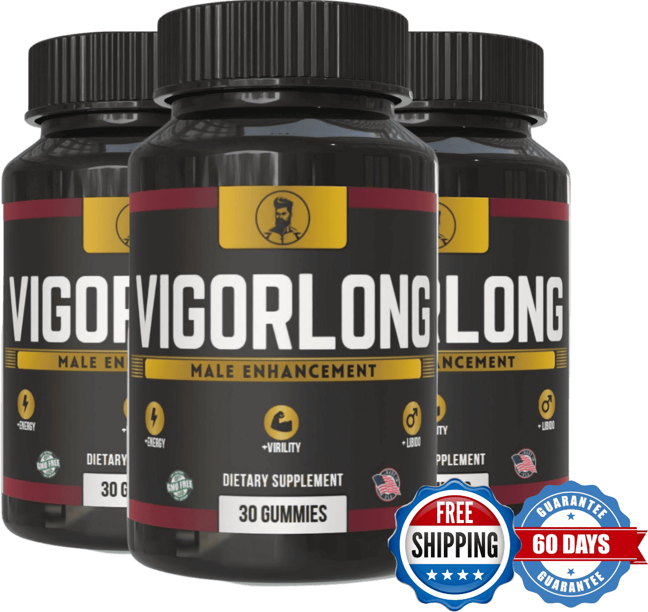 VigorLong Supplement Bottles with Benefits